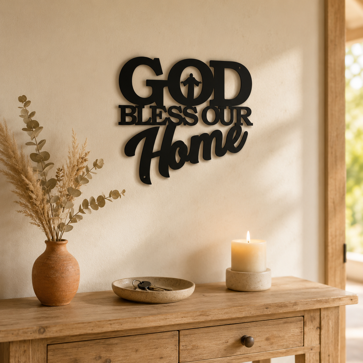 Hearthwell – Black Metal Wall Sign, Faith & Home Decor Art