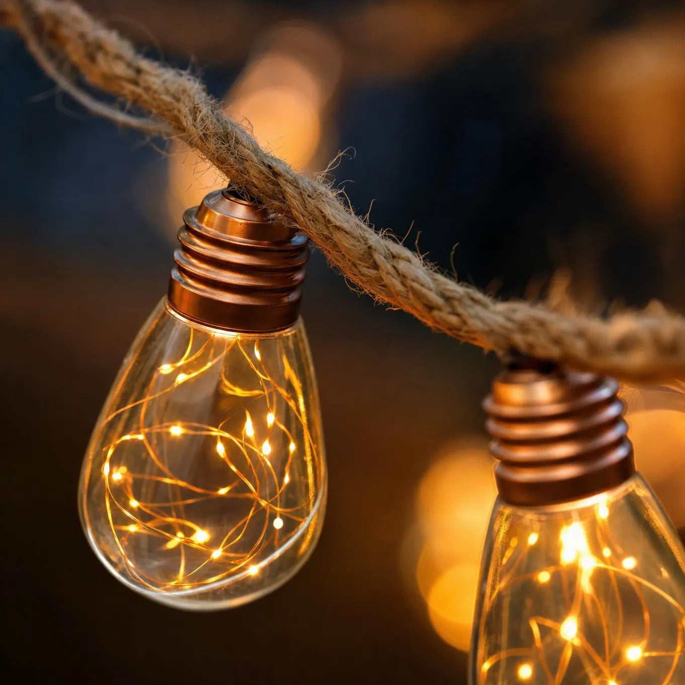 Glowvine – Solar Hemp Rope String Lights with Vintage LED Bulbs