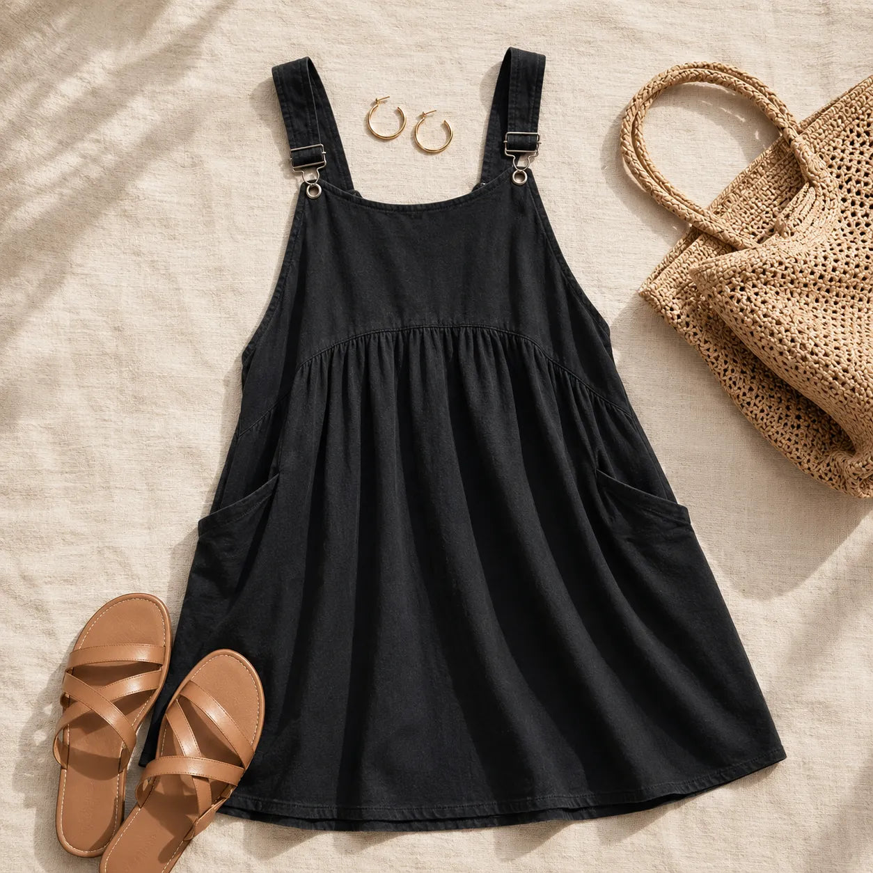 Cloverly – Empire-Waist Pinafore Babydoll Dress with Pockets, Plus Size 0XL–5XL