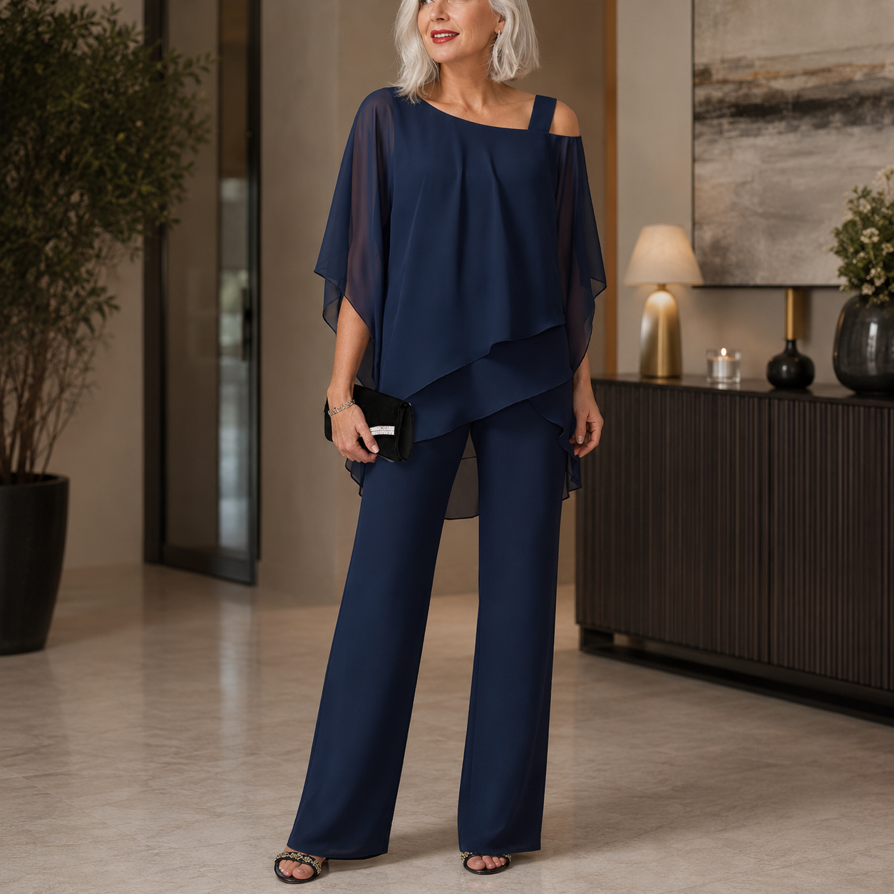 Elorvia – Overlay Wide Leg Pantsuit Set for Women