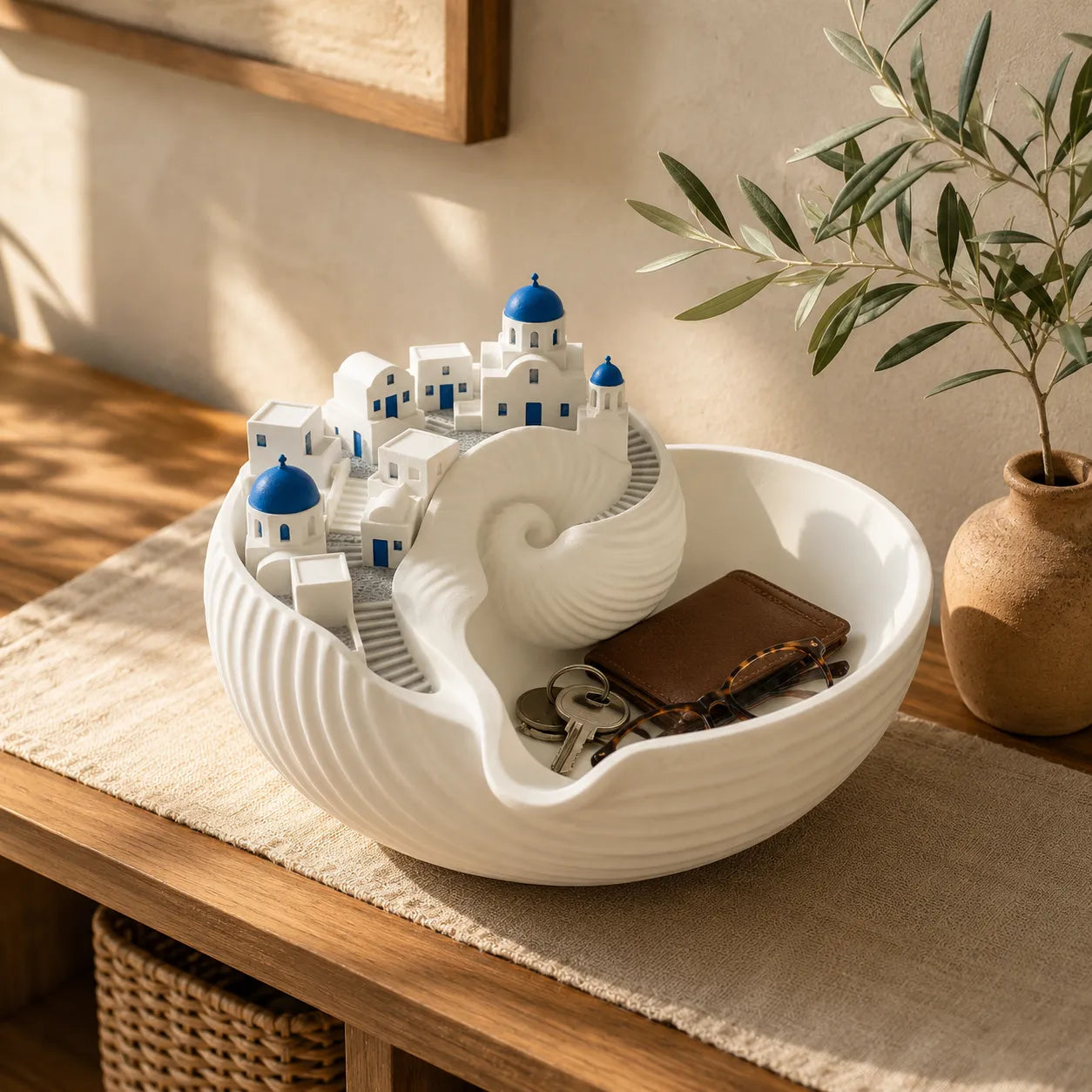 Cycladia – Santorini Sculpted Catch-All Bowl for Entryway Keys