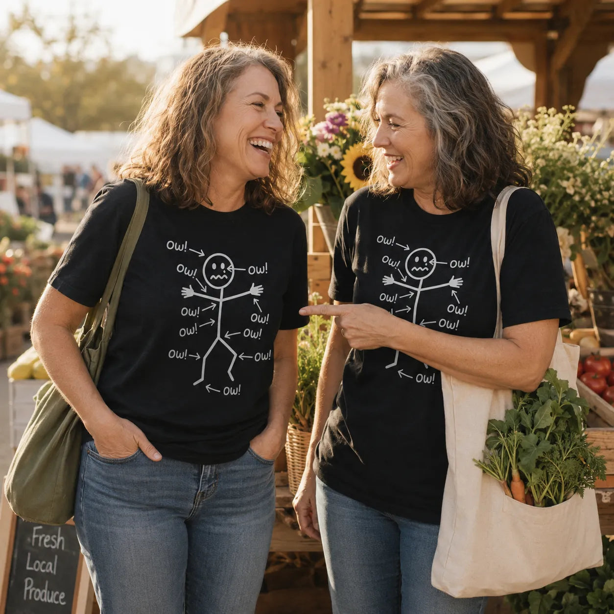 Achewear – Funny "Ow!" Stick Figure Graphic Tee, Relaxed Fit Cotton-like T-Shirt for Women & Men