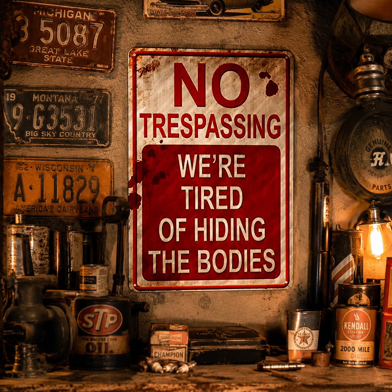 Hollerwood – Rustic No Trespassing Tin Sign for Porch Garage Garden