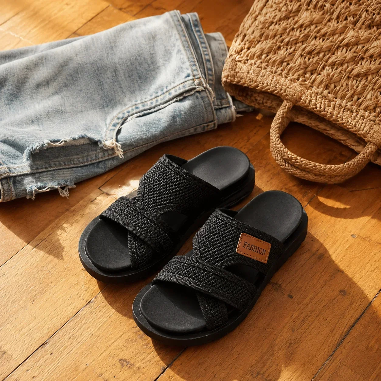 Breezely – Breathable Mesh Slide Sandals for Wide Feet, Open Toe Comfort
