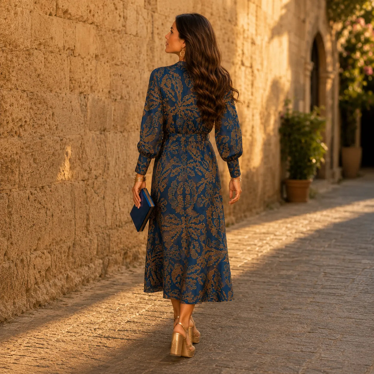 Florenza – Baroque Print Twist-Front Wrap Midi Dress