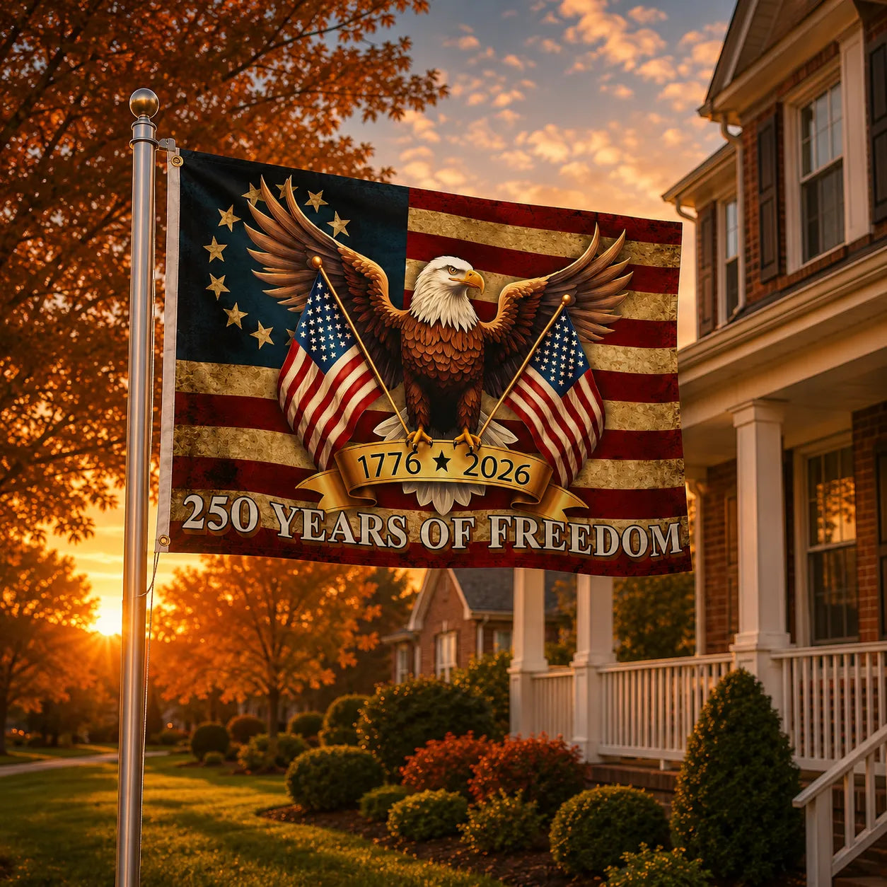 Eaglemark – 250 Years of Freedom American Flag, 1776-2026 Bald Eagle Betsy Ross Banner, Outdoor
