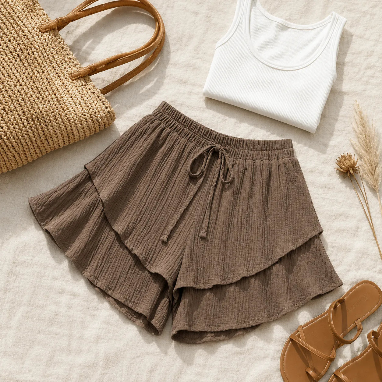 Florelle – Layered Ruffle Shorts with Drawstring Waist