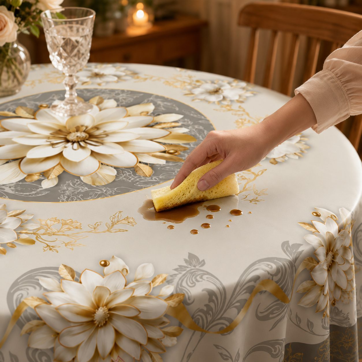 Florenza – Embossed Floral Waterproof Tablecloth for Round & Rectangular Tables
