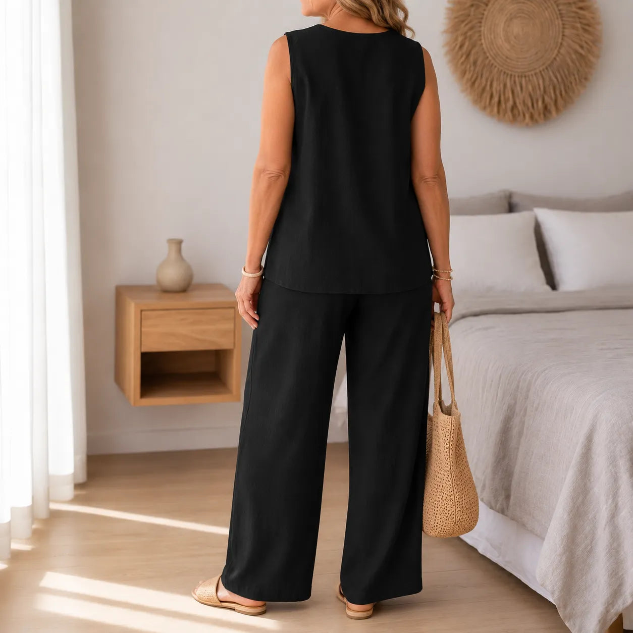 Linovea – Minimalist Sleeveless Top & Wide-Leg Trouser Set for Women