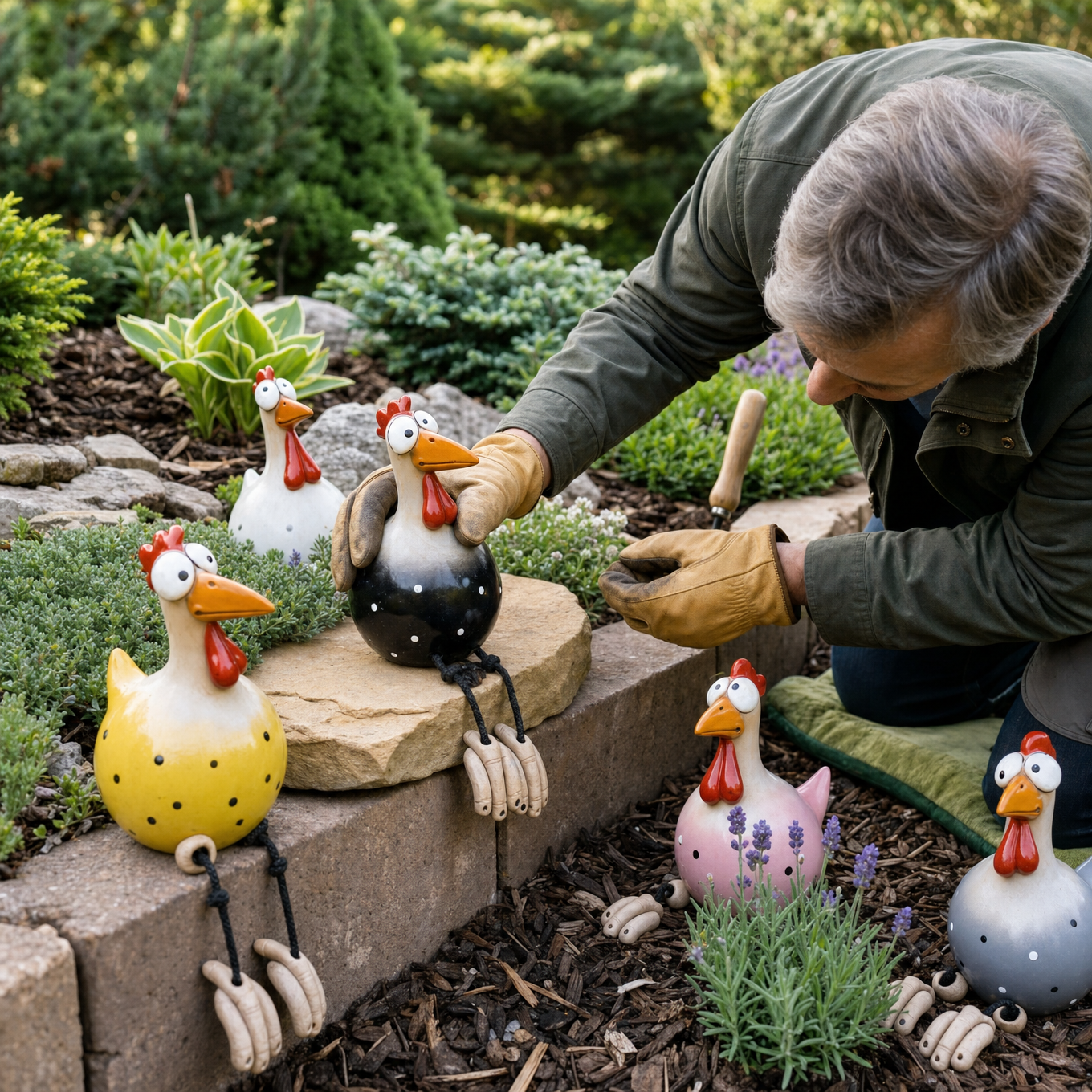 Henrietta – Hand-Painted Synthetic Resin Garden Hen with Dangling Legs
