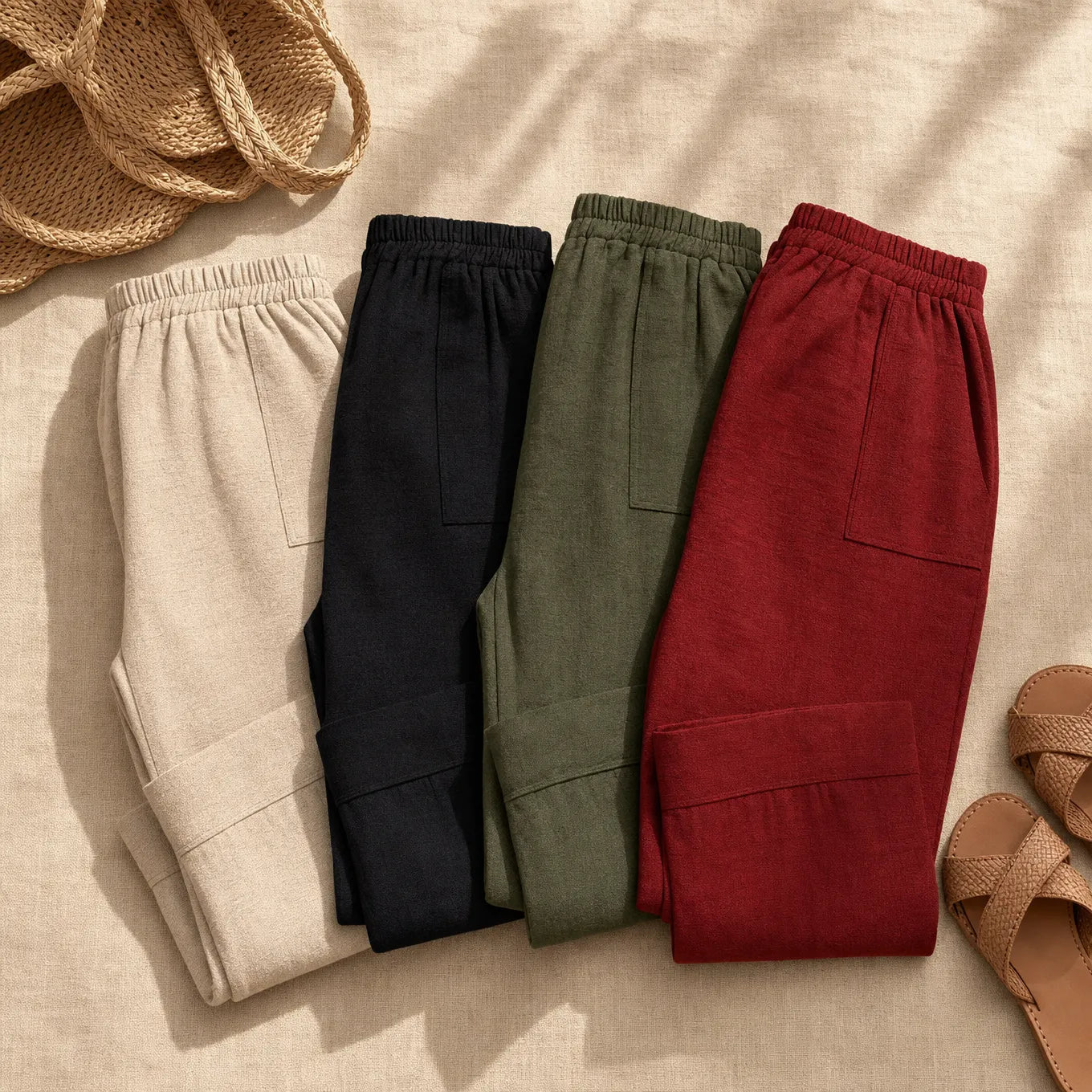 Loriane – Women's Cuffed Ankle Pull-On Pants, Relaxed Fit, Elastic Waist