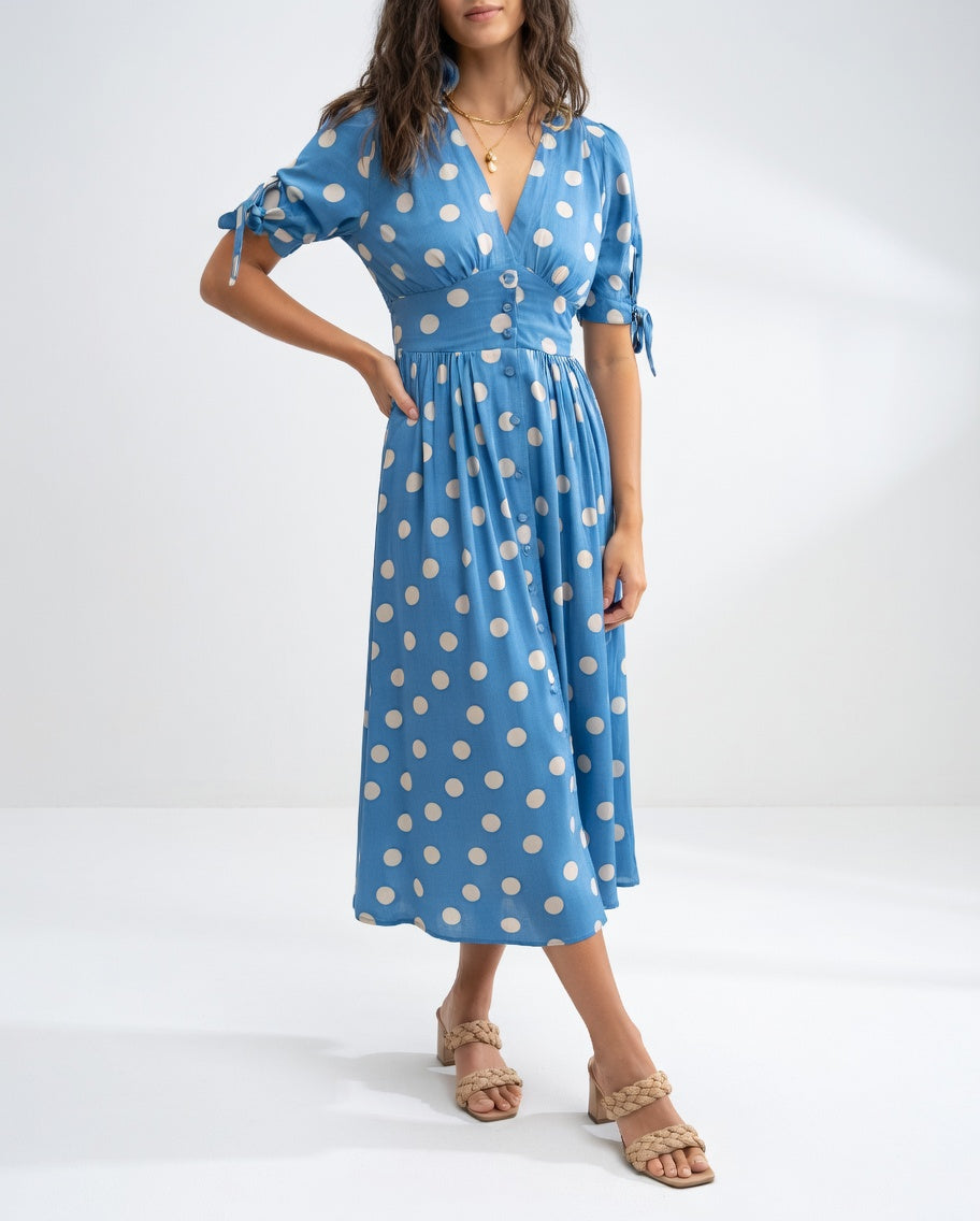 Midi Polka Dot Dress - Timeless Elegance for Women