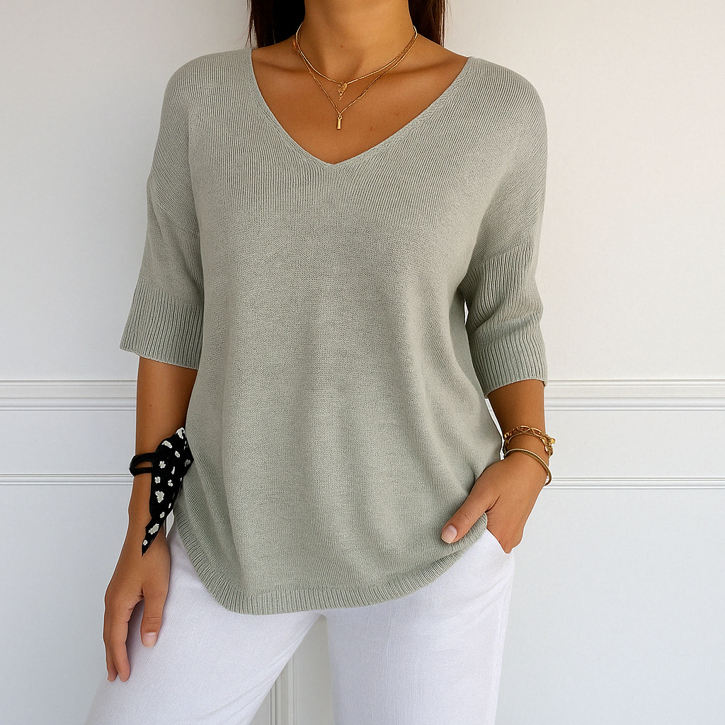 Clara | Women V Neck Short Sleeve Sweater