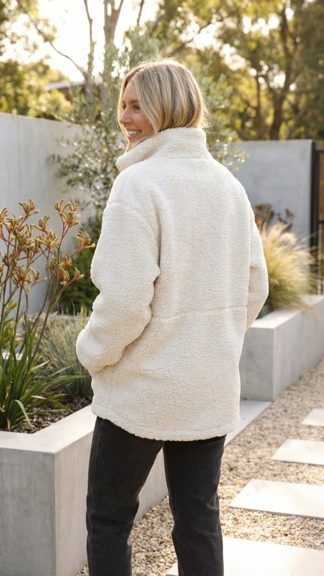 Womens Fleece Teddy Sherpa Zip Up Oversized Jacket