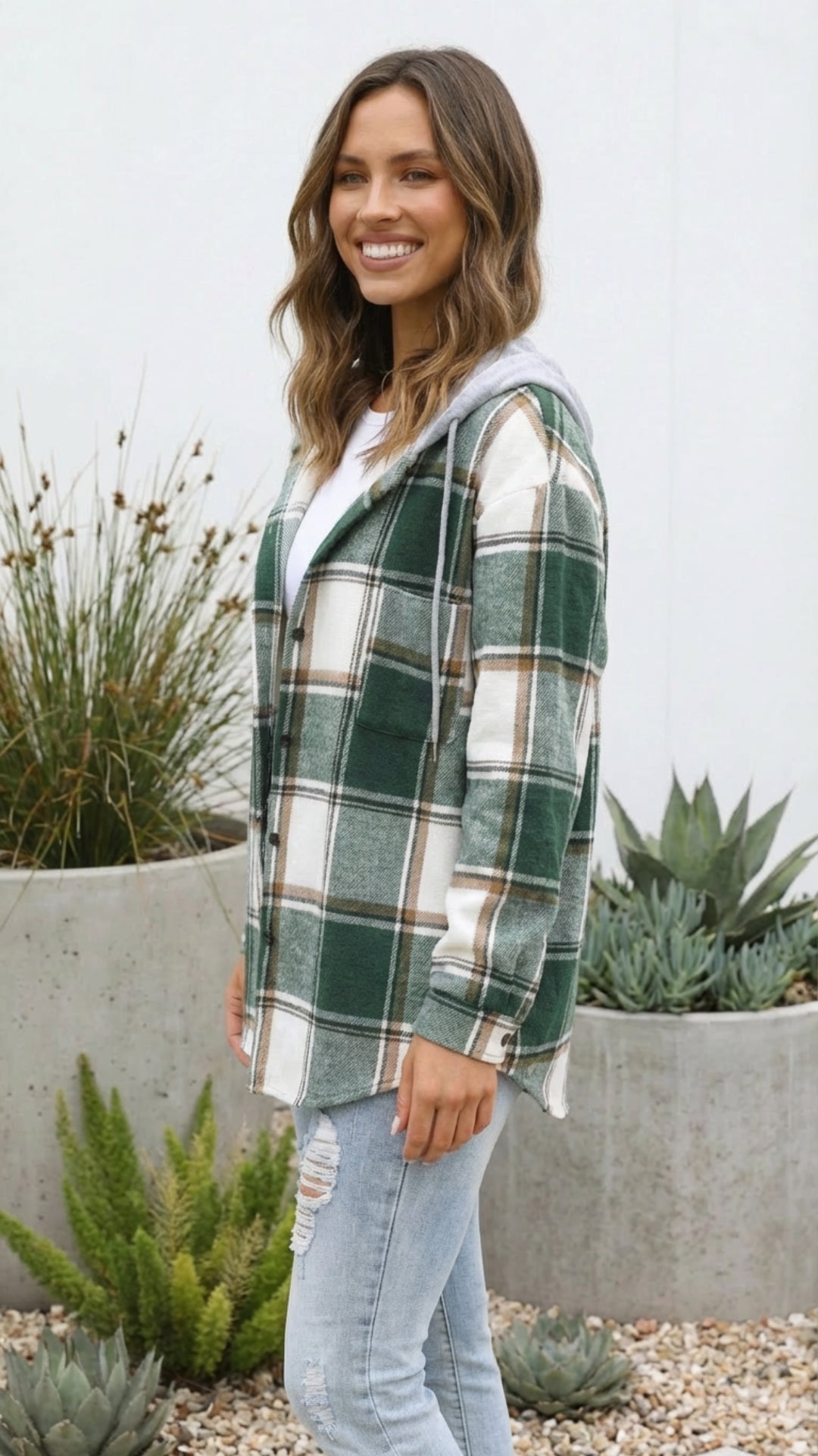 Women’s Checkered Print Hooded Jacket