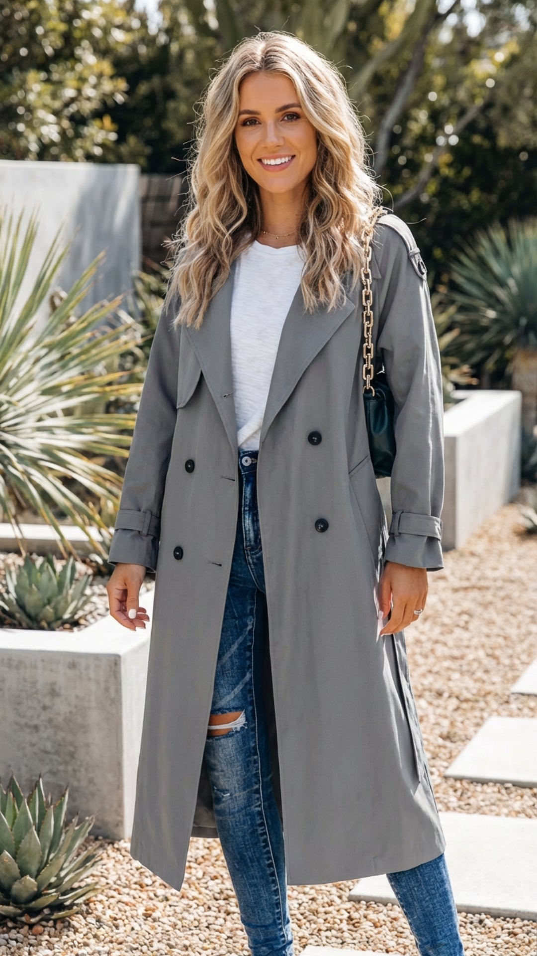Women’s Double-Breasted Long Trench Coat
