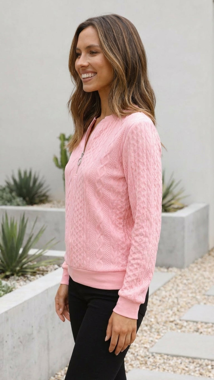 Women's Half Zip Cable Knit Sweater Pullover