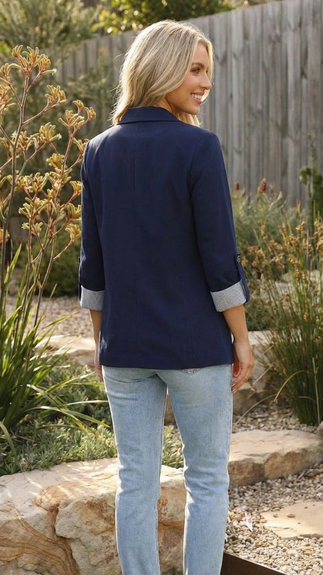 Women's Long Fitted Blazer with Roll-up Sleeves