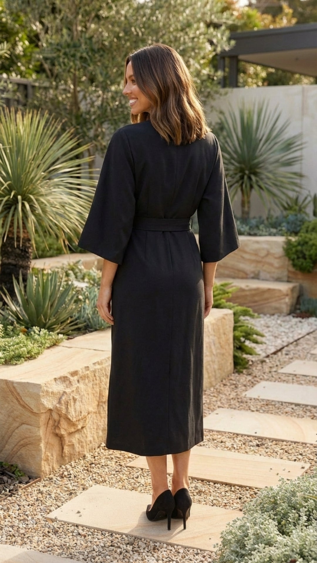Women's Belted Formal Midi Dress