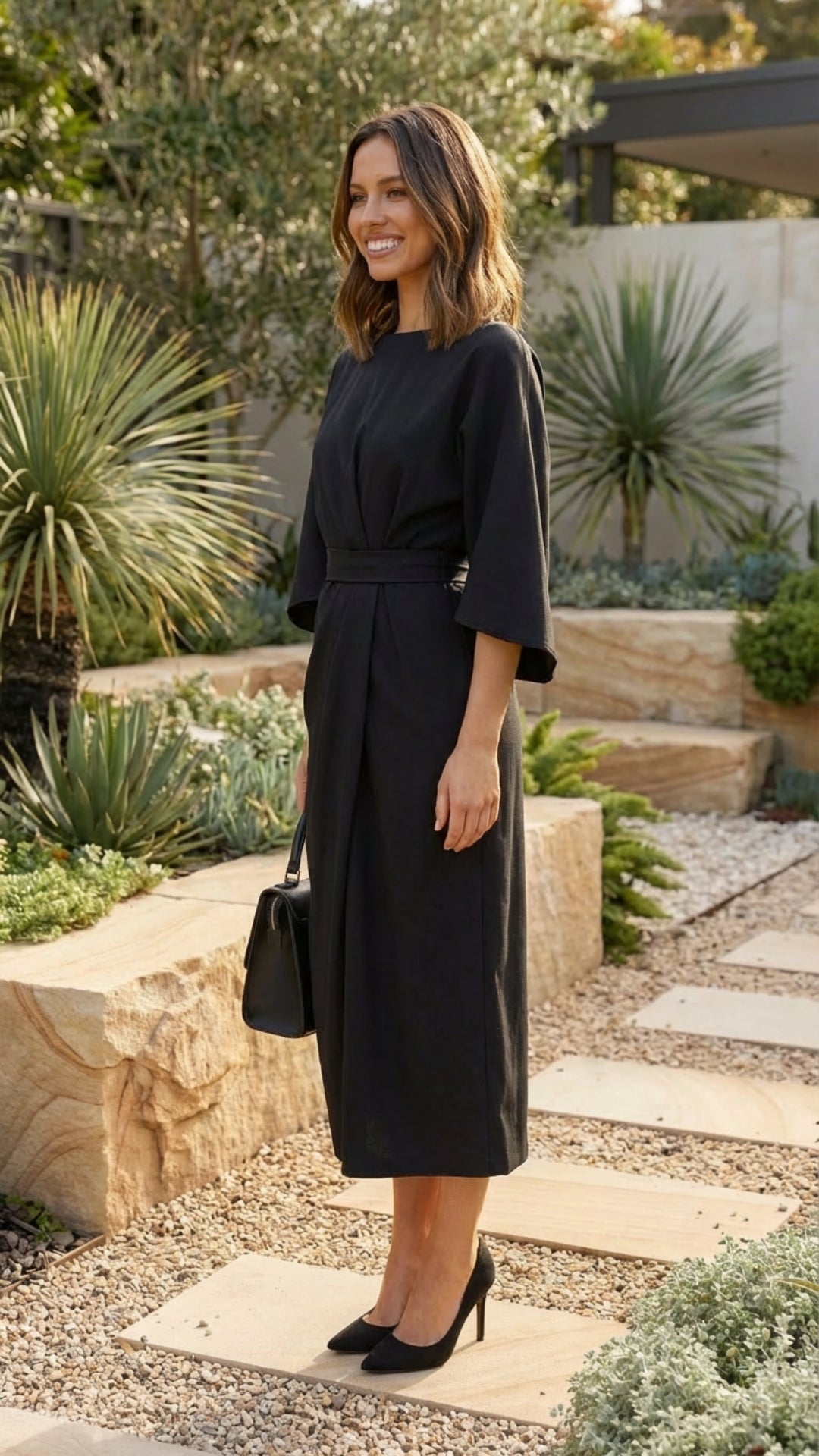 Women's Belted Formal Midi Dress
