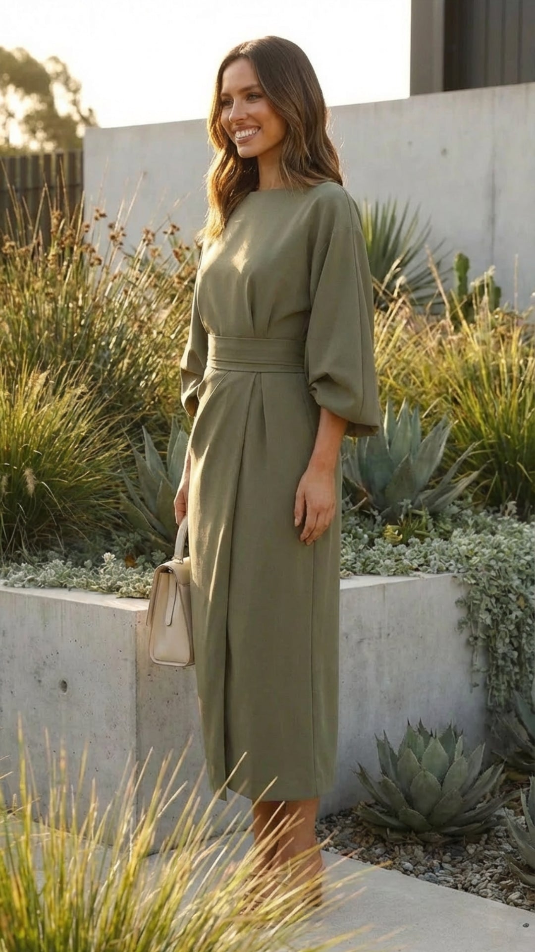Women's Belted Formal Midi Dress