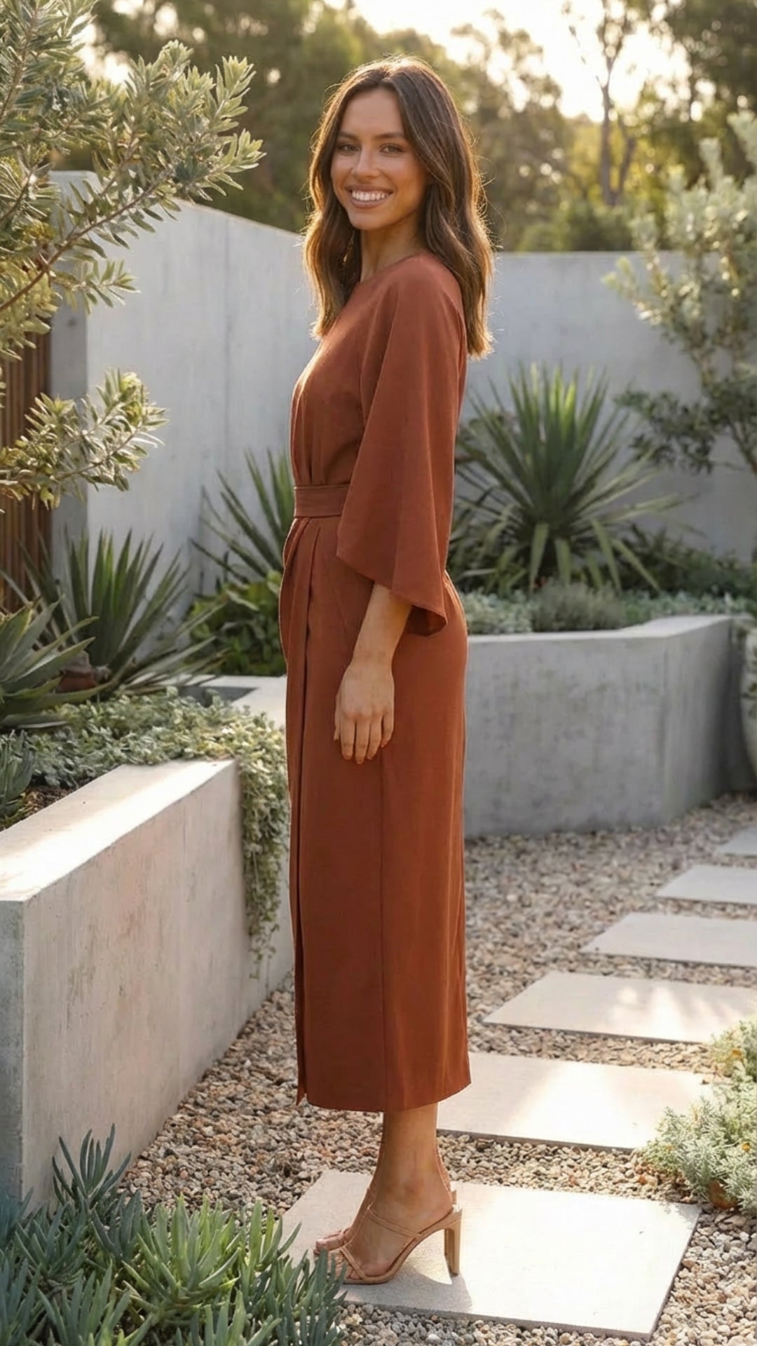 Women's Belted Formal Midi Dress