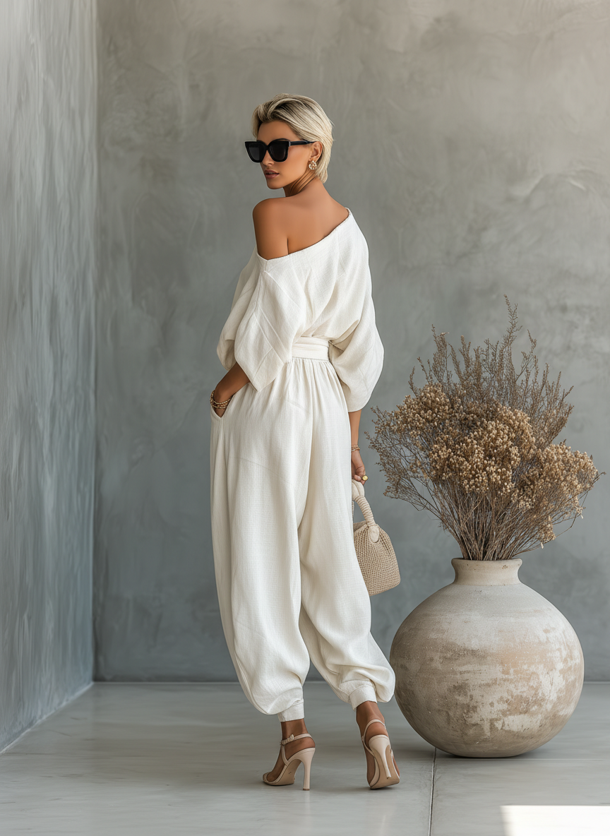 Melania | Linen Set with Wide Trousers