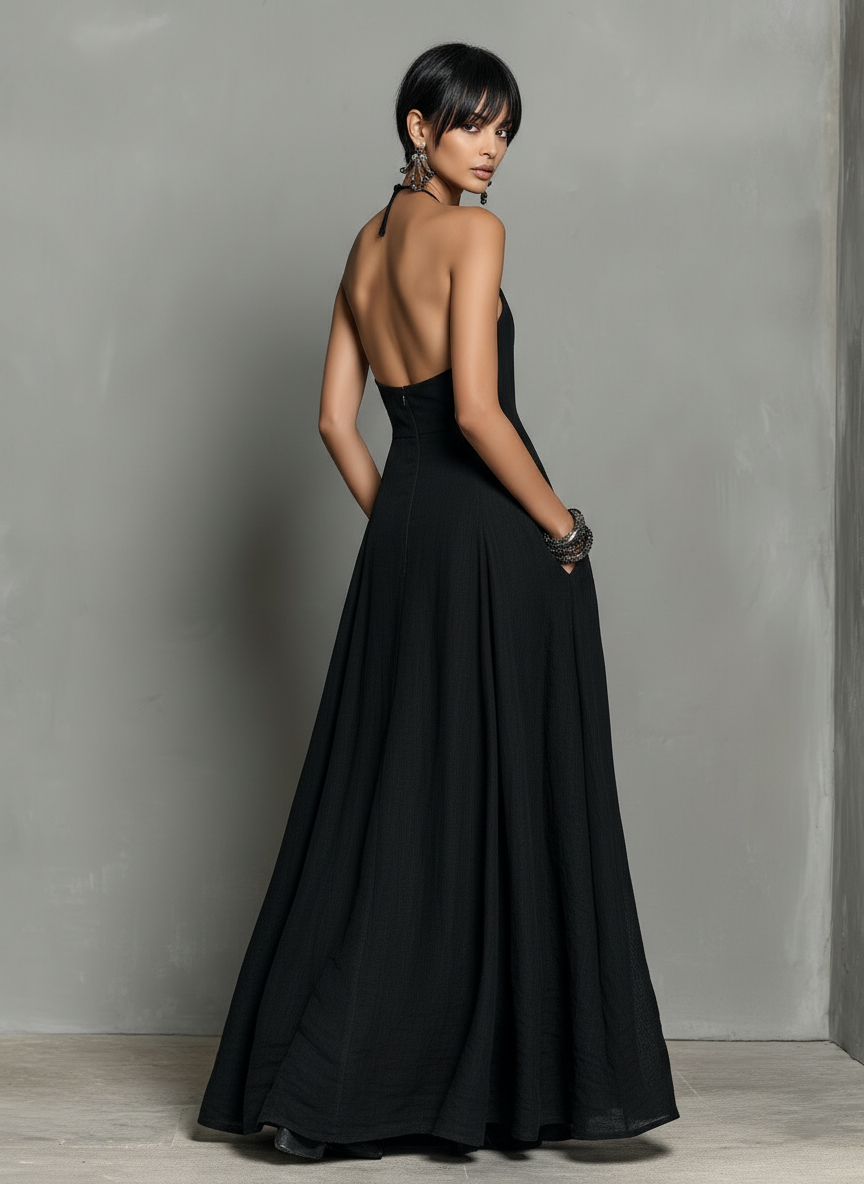 Women's Minimalist Sleeveless Maxi Dress in Linen Blend