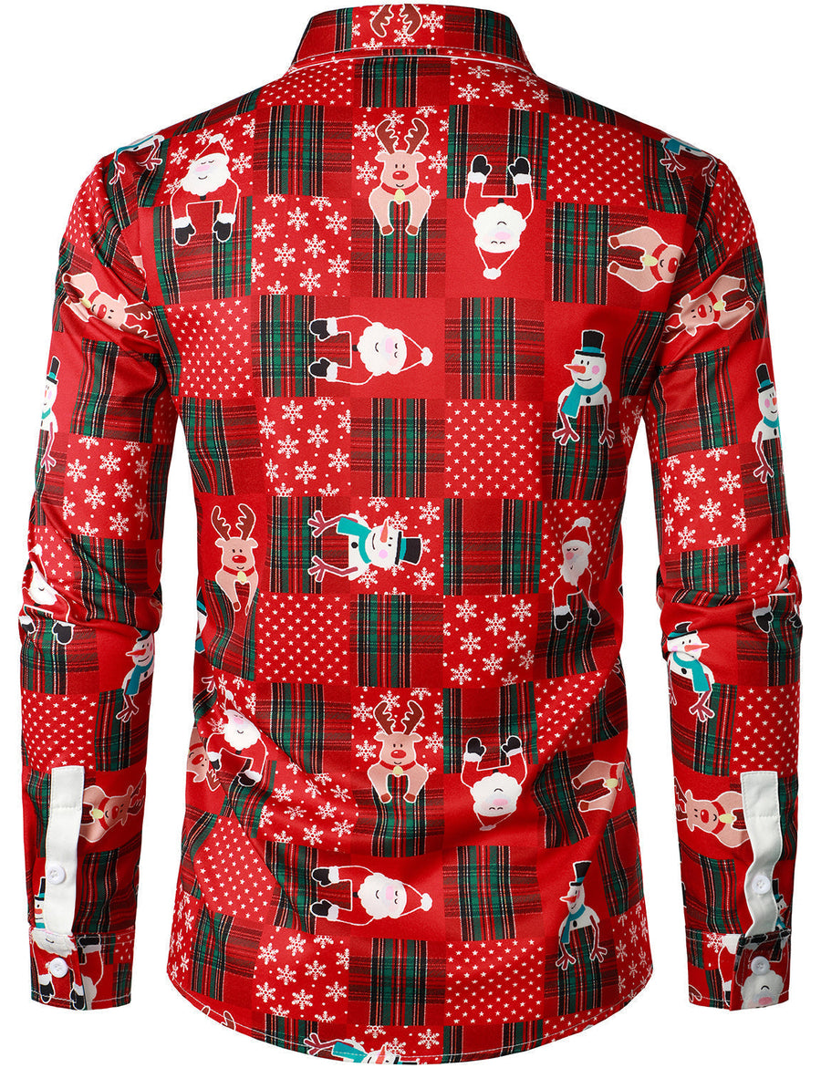 Hunter - Men's Vintage Red Tartan Fun Holiday Grim Christmas Long Sleeve Shirt