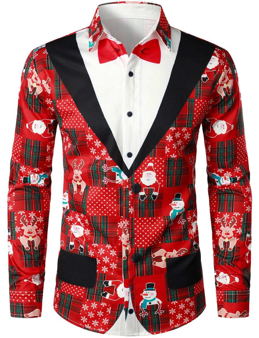 Hunter - Men's Vintage Red Tartan Fun Holiday Grim Christmas Long Sleeve Shirt