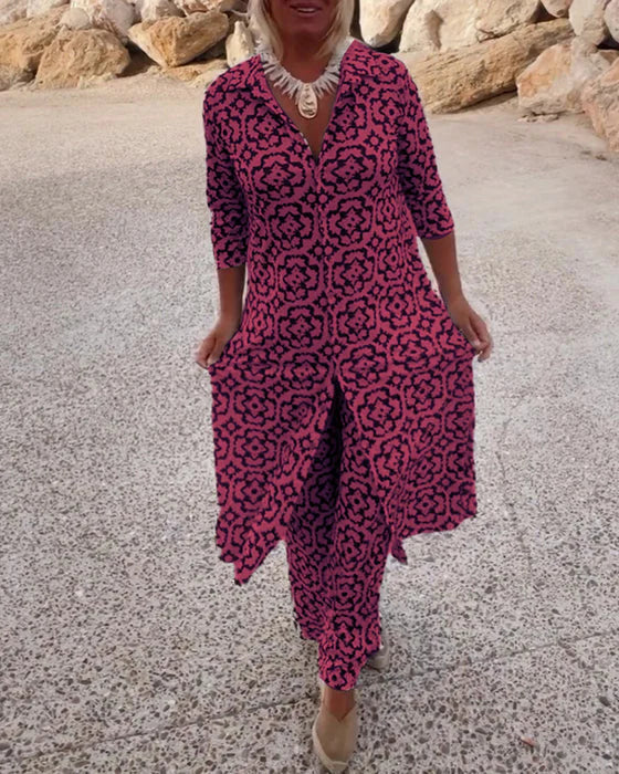 Sara | Bohemian Geometric Print Tunic Set and Wide Leg Pants