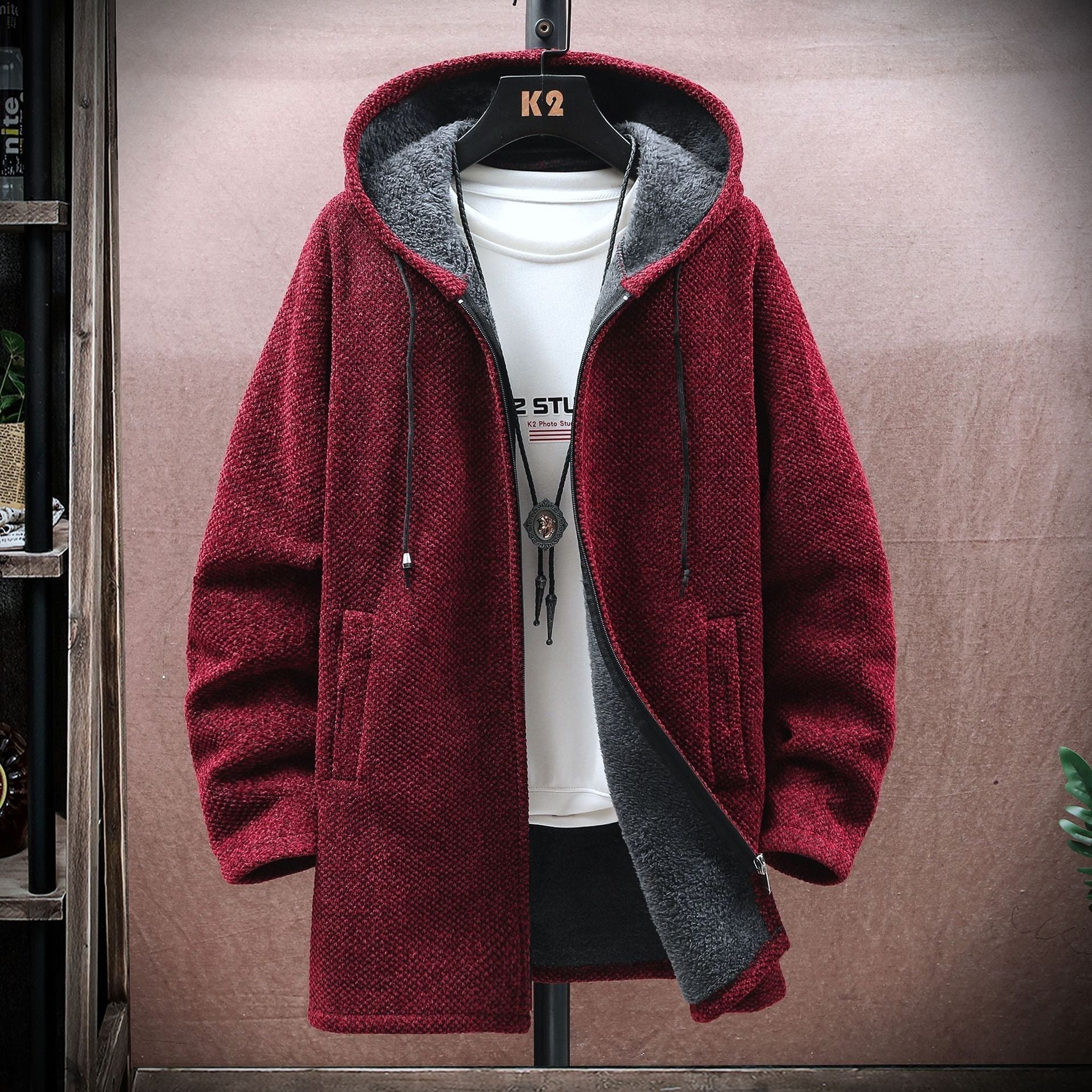 MICHAEL – LONG HOODED TEXTURED COAT