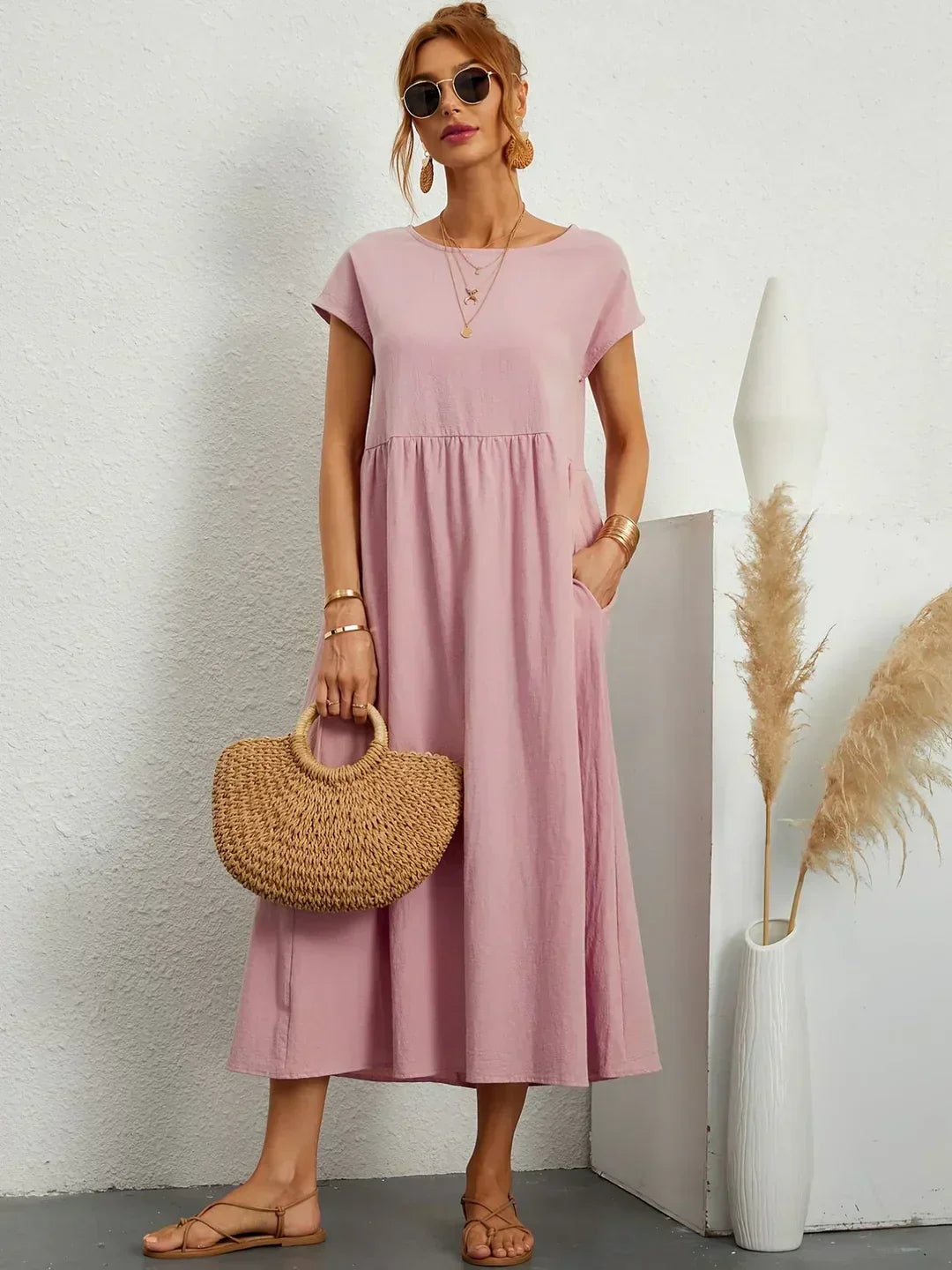 Gabrielle™ — Fluid Midi Dress Timeless Elegance