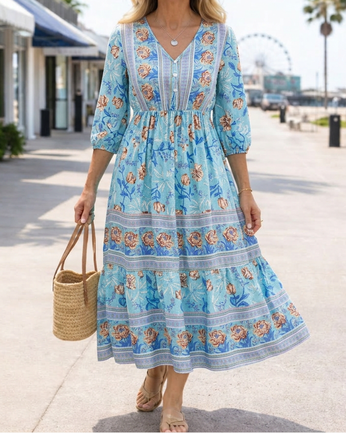 Mica | Floral Boho Midi Dress