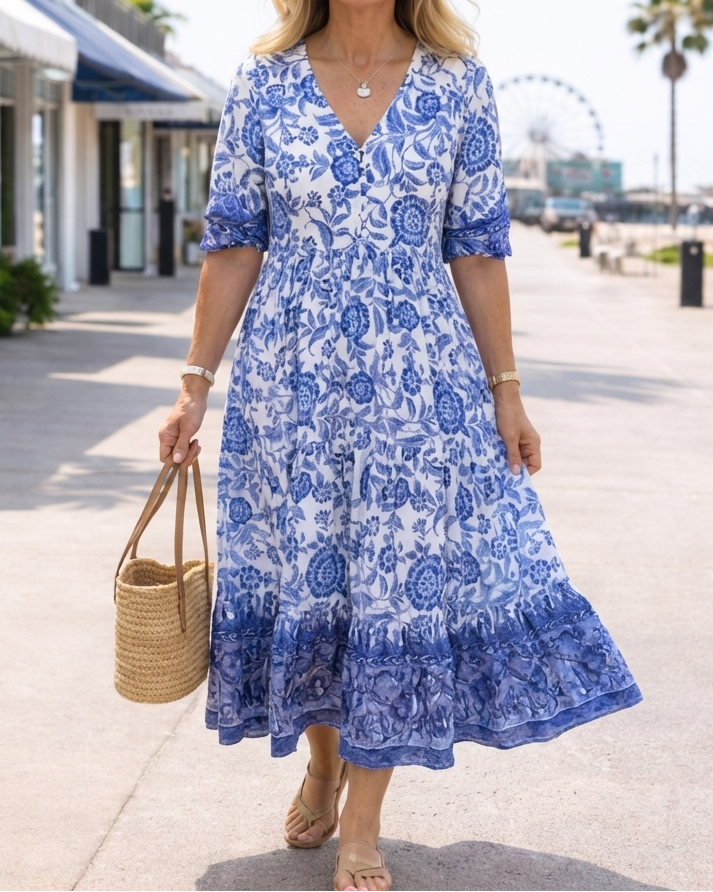 Vivian | Printed V-Neck Midi Dress
