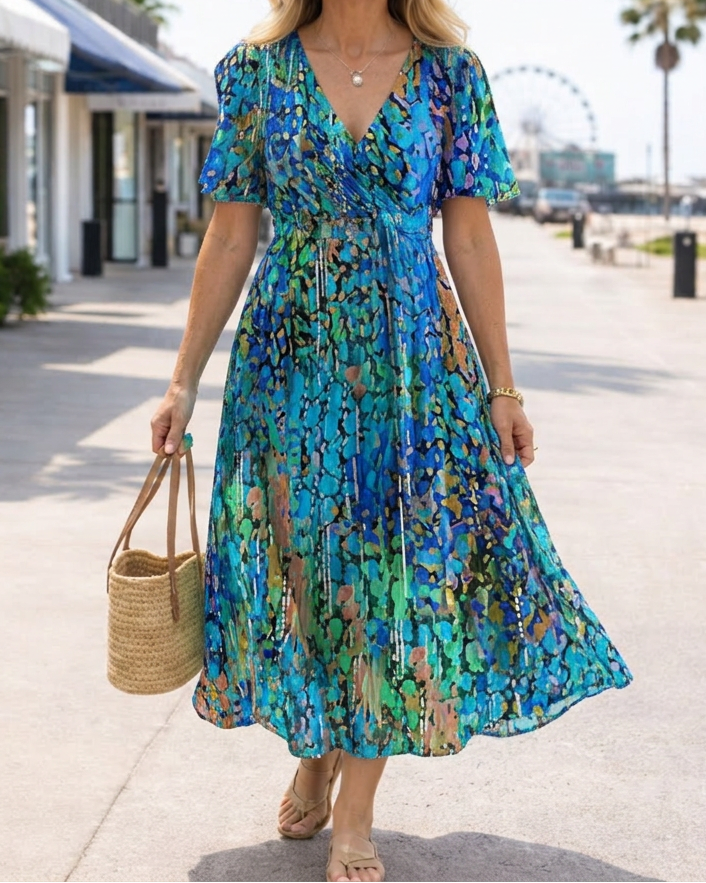 Avery | Printed V-Neck Flowy Dress
