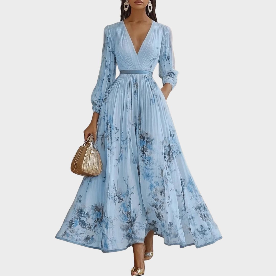 Elegant Long Pleated Dress Rowella - Maxi Fluid Dress for Women