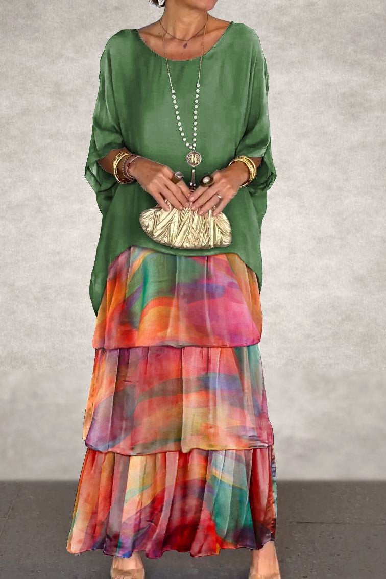 Nora Cape Dress - Green Orange