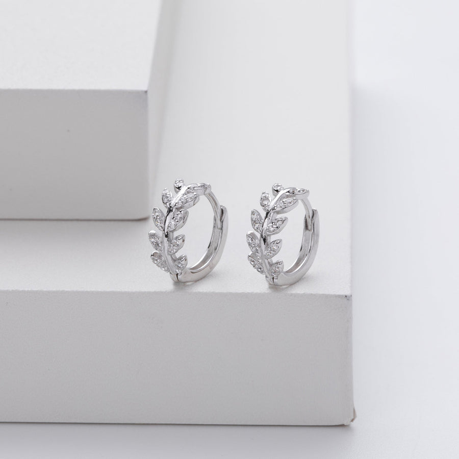Silver Leaf Hoop Earrings