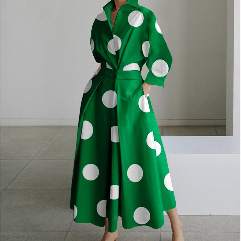 Elegant Long Wrap Dress with Collar - Chic and Timeless