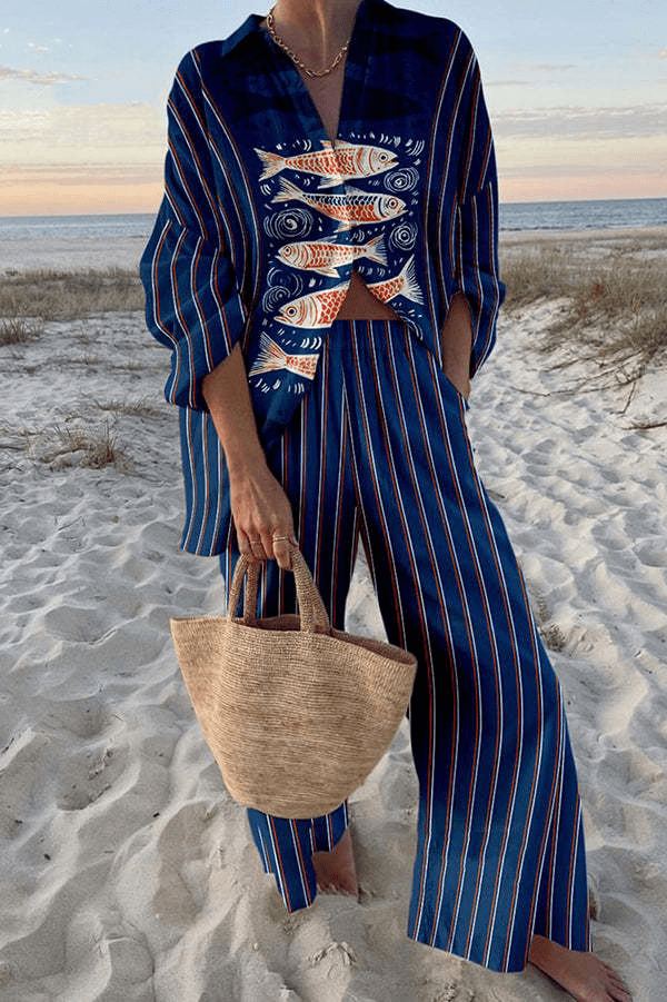 Pamela | Elegant Printed Wide Leg Two Piece Summer Set