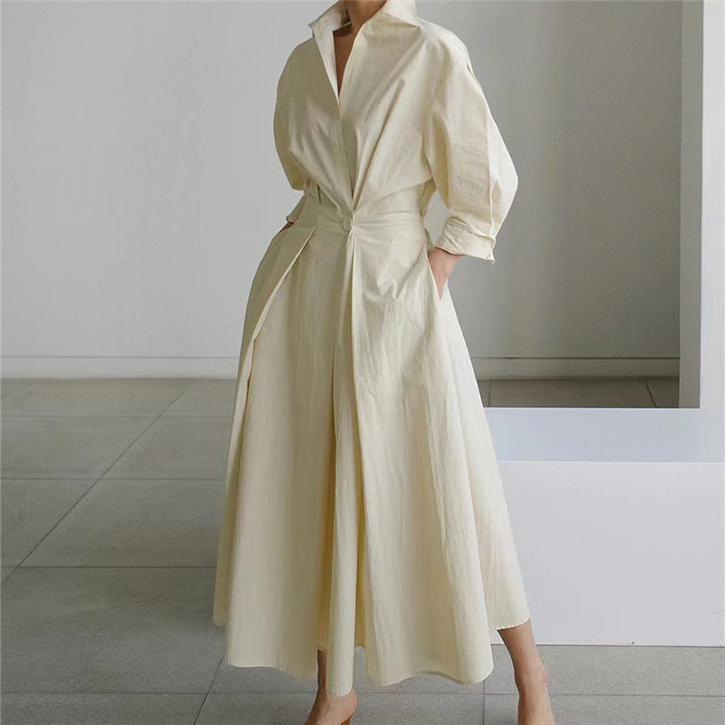 Elegant Long Wrap Dress with Collar - Chic and Timeless