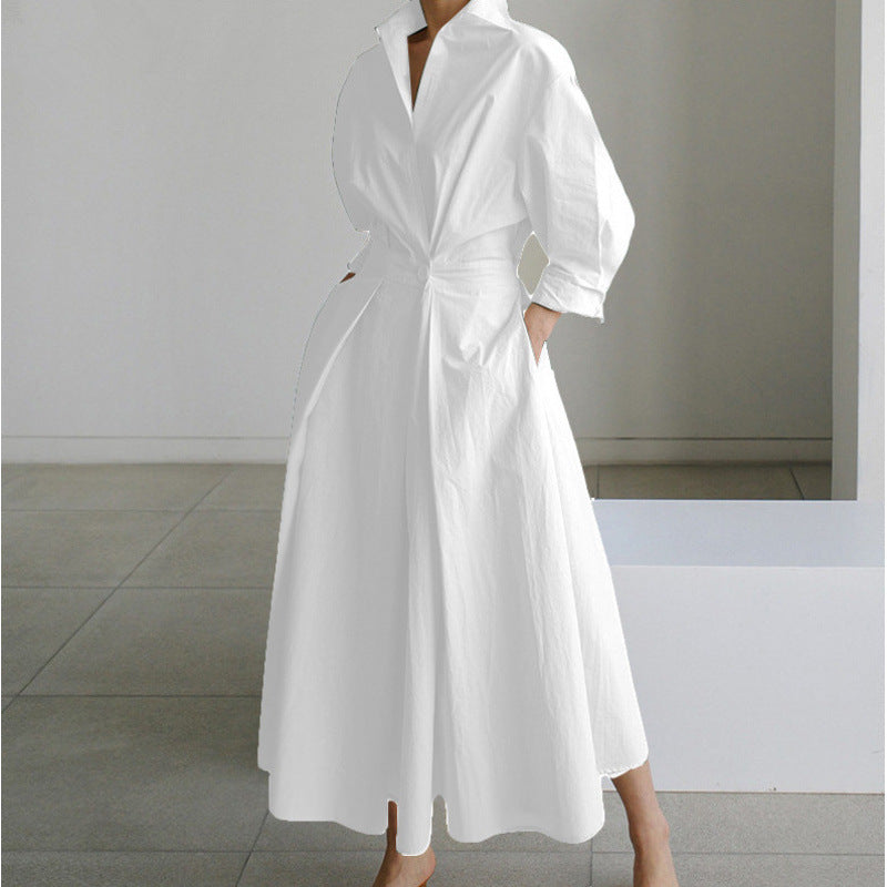 Elegant Long Wrap Dress with Collar - Chic and Timeless