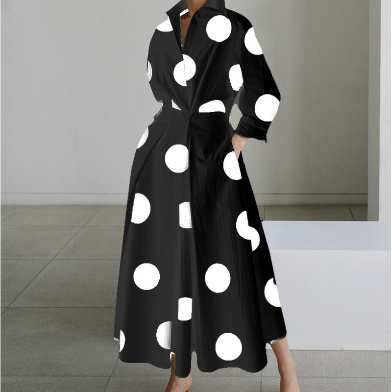 Elegant Long Wrap Dress with Collar - Chic and Timeless