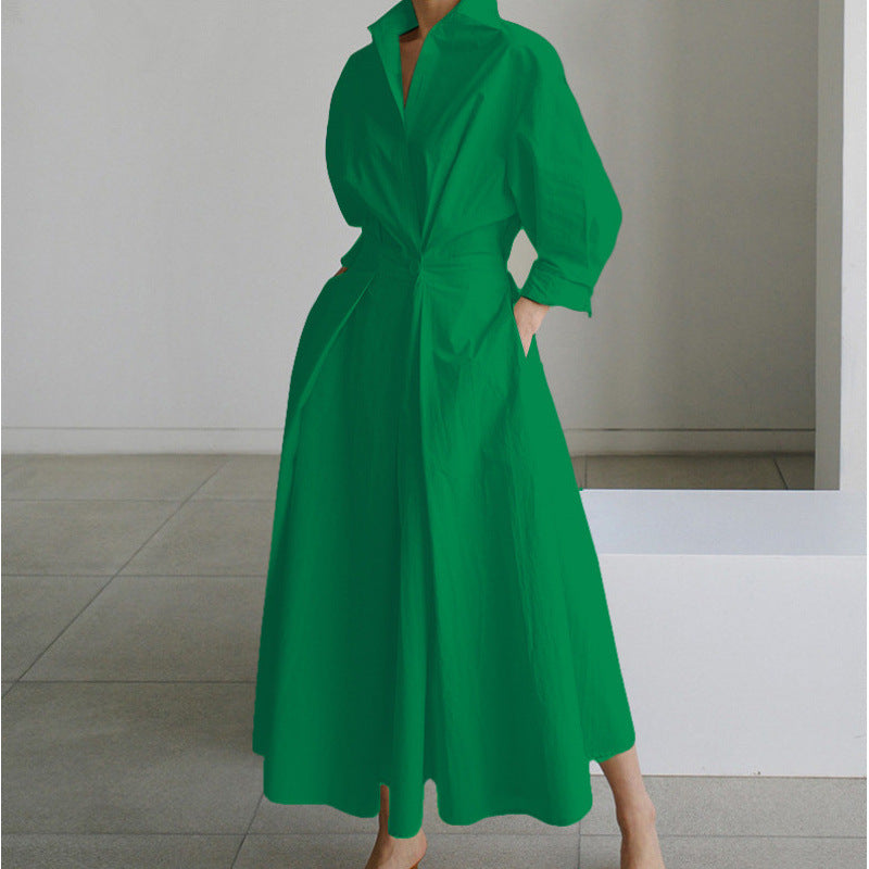 Elegant Long Wrap Dress with Collar - Chic and Timeless