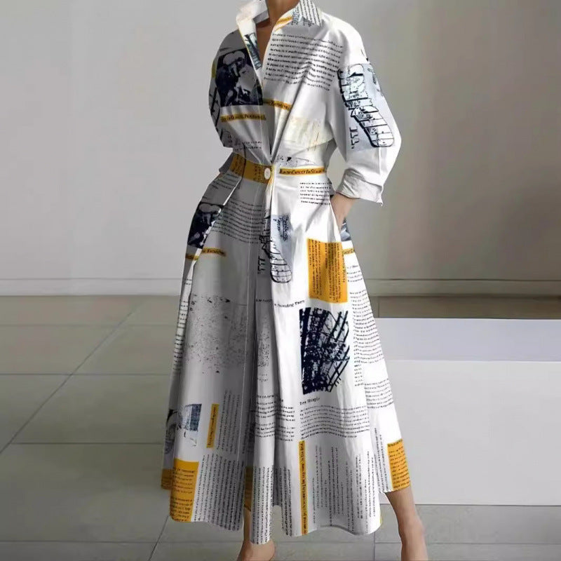 Elegant Long Wrap Dress with Collar - Chic and Timeless