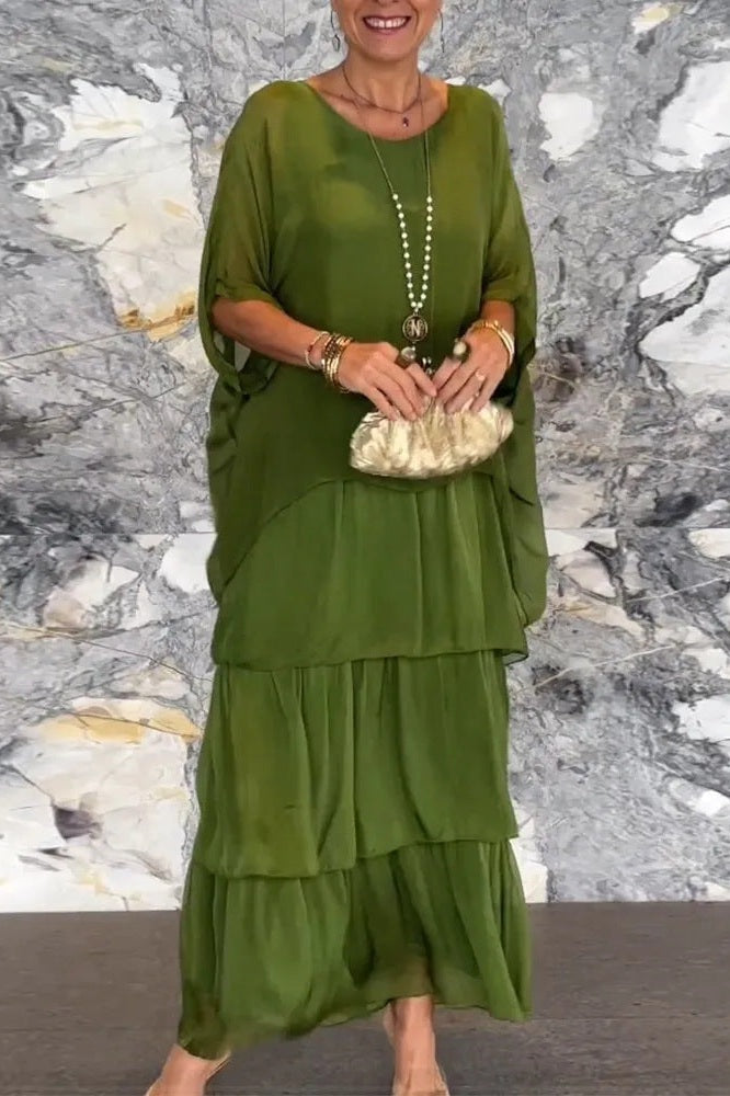 Nora Cape Dress - Olive Green