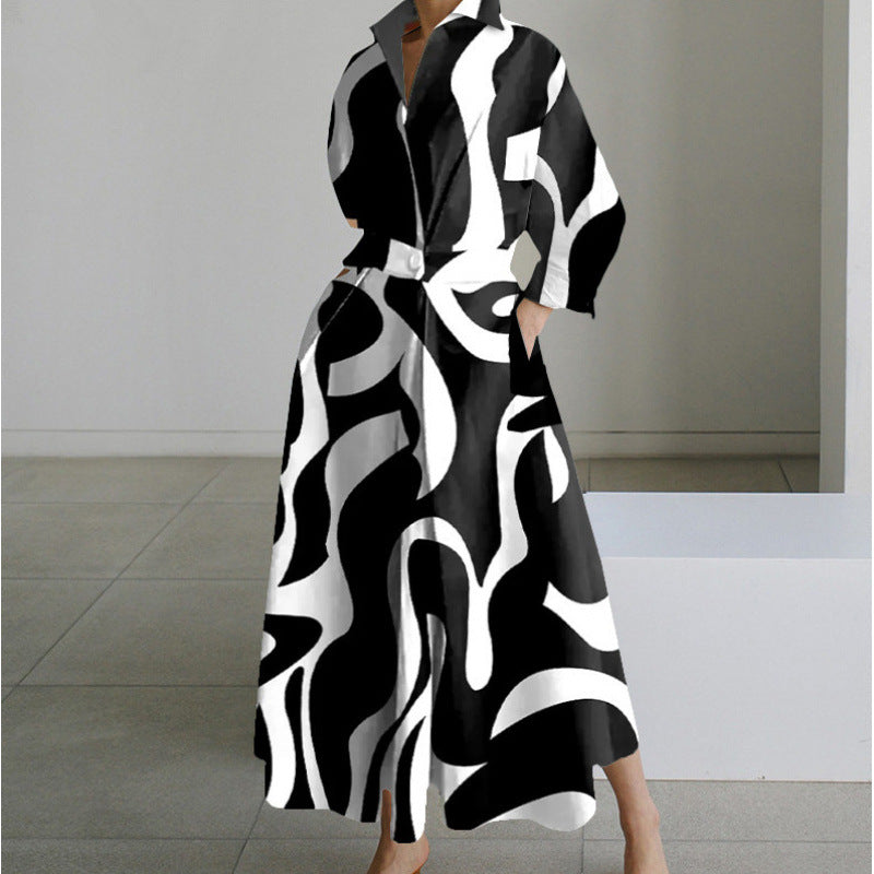 Elegant Long Wrap Dress with Collar - Chic and Timeless