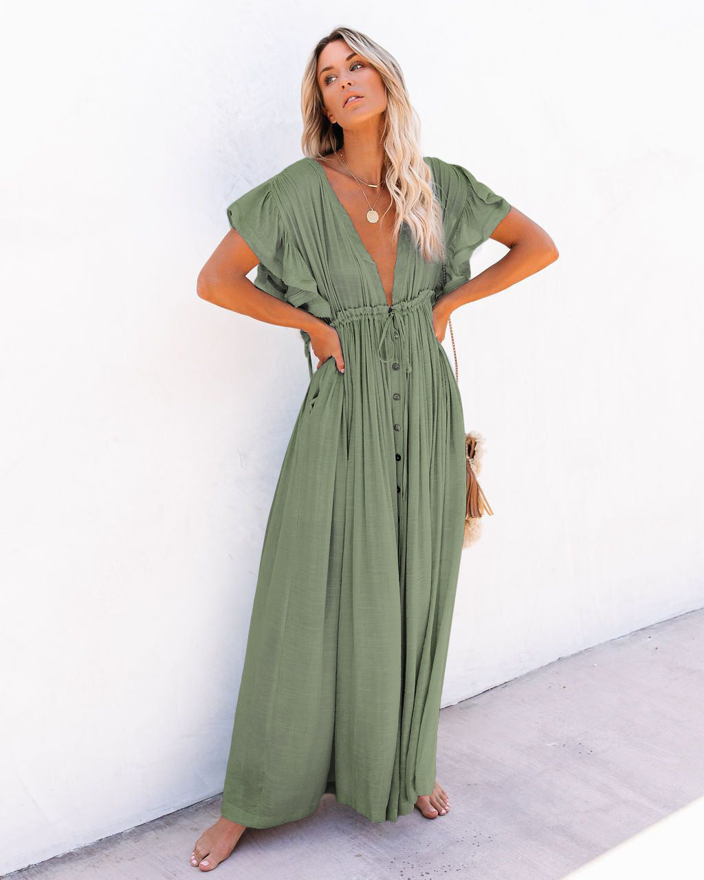 Bethany | Women’s Summer Boho Button Front Maxi Dress