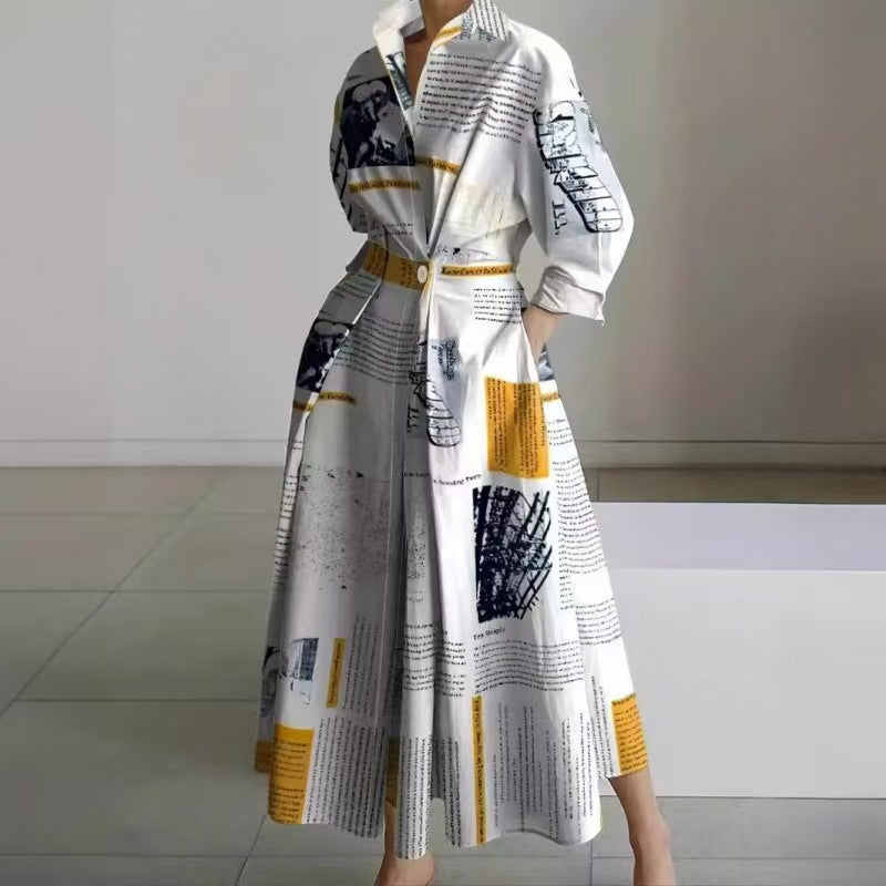 Elegant Long Wrap Dress with Collar - Chic and Timeless